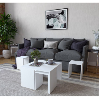 Ensemble table basse et 3 tables d'appoint gigognes Blanc - ROSKILDE