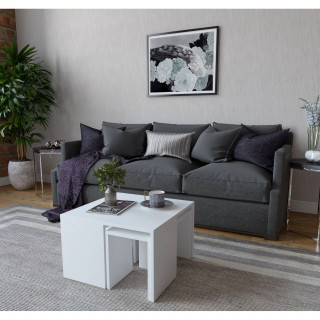 Ensemble table basse et 3 tables d'appoint gigognes Blanc - ROSKILDE
