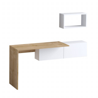 Bureau design asymétrique décor blanc et bois avec rangement mural - TULUM