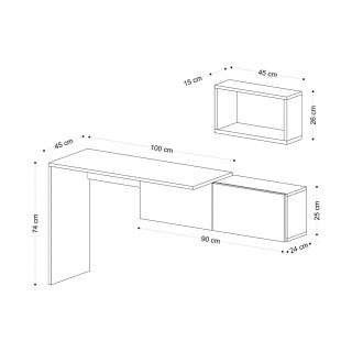 Bureau design asymétrique décor blanc et bois avec rangement mural - TULUM