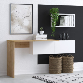 Bureau design asymétrique décor blanc et bois avec rangement mural - TULUM