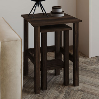 Lot de 2 tables gigognes décor Noyer - LINO