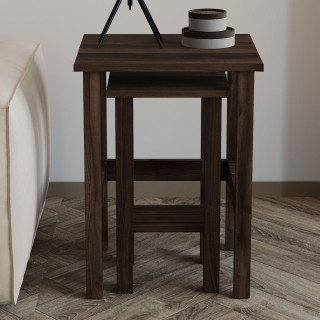 Lot de 2 tables gigognes décor Noyer - LINO