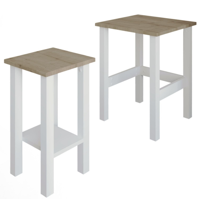 Lot de 2 tables gigognes décor bois clair et blanc - LINO