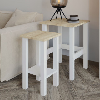 Lot de 2 tables gigognes décor bois clair et blanc - LINO