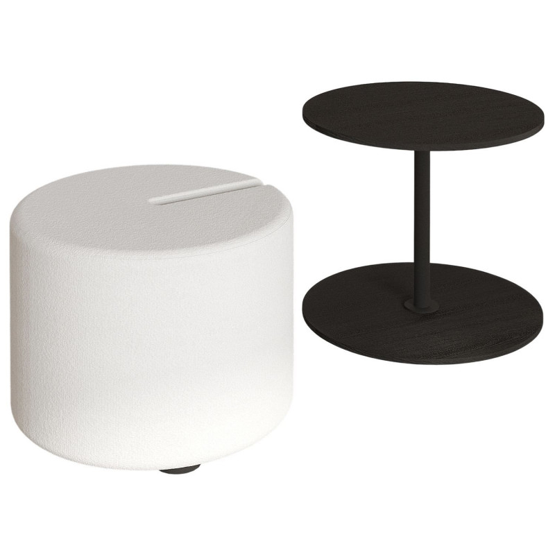 Ensemble table basse noire et pouf blanc gigogne - ORBIT