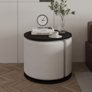 Ensemble table basse noire et pouf blanc gigogne - ORBIT
