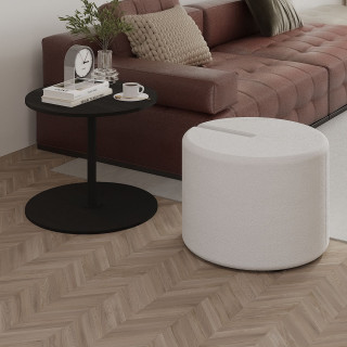 Ensemble table basse noire et pouf blanc gigogne - ORBIT