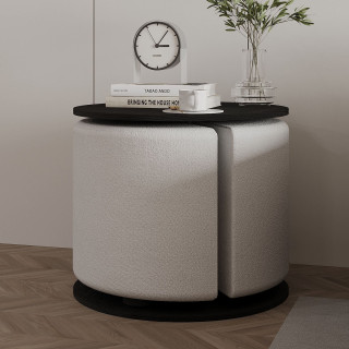Ensemble table basse noire et pouf blanc gigogne - ORBIT