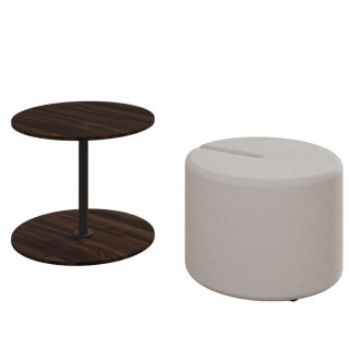 Ensemble table basse décor Noyer et pouf blanc gigogne - ORBIT