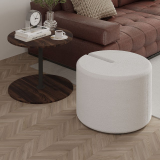 Ensemble table basse décor Noyer et pouf blanc gigogne - ORBIT