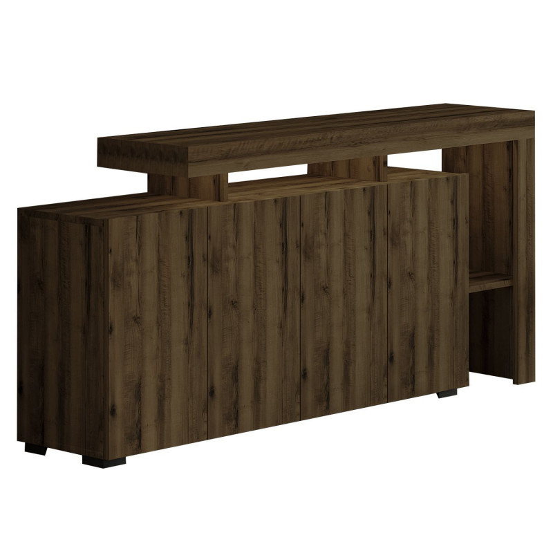 Buffet lumineux décor Noyer 4 portes avec niches ouvertes DAKOTA