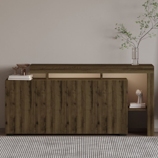 Buffet lumineux décor Noyer 4 portes avec niches ouvertes DAKOTA
