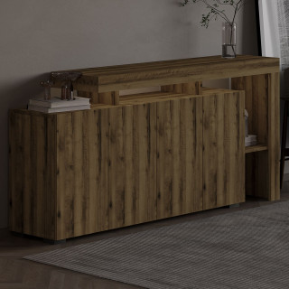 Buffet lumineux décor Noyer 4 portes avec niches ouvertes DAKOTA