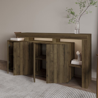 Buffet lumineux décor Noyer 4 portes avec niches ouvertes DAKOTA