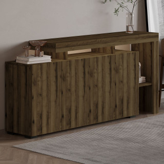 Buffet lumineux décor Noyer 4 portes avec niches ouvertes DAKOTA