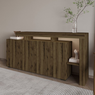 Buffet lumineux décor Noyer 4 portes avec niches ouvertes DAKOTA