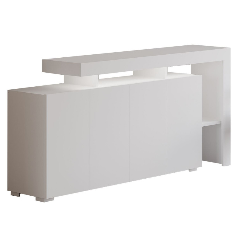 Buffet lumineux blanc 4 portes avec niches ouvertes - DAKOTA