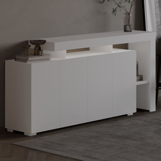 Buffet lumineux blanc 4 portes avec niches ouvertes - DAKOTA