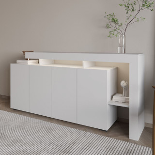 Buffet lumineux blanc 4 portes avec niches ouvertes - DAKOTA