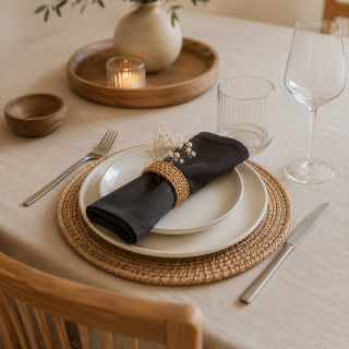 Lot 8 Serviettes de table - Coton - Gris
