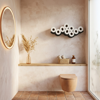 Etagère nuage pour WC en bois - Noir