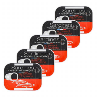 Lot 5x Sardines au piment d'Espelette - Conserve 115g