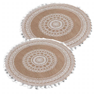 Lot de 2 sets de table en jute avec pompons AZUSA - Blanc