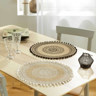 Lot de 2 sets de table en jute avec pompons AZUSA - Blanc