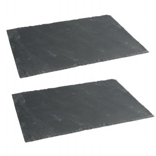 Lot de 2 assiettes de présentation en ardoise - 40 x 30 cm - Gris foncé