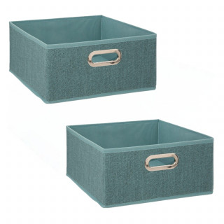 Lot de 2 boîtes de rangement carrées en tissu MIX' N MODUL - L.31 x l.31 x H.15 cm - Bleu chiné