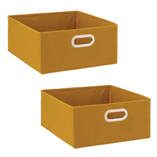 Lot de 2 boîtes de rangement carrées en tissu MIX' N MODUL - L.31 x l.31 x H.15 cm - Moutarde