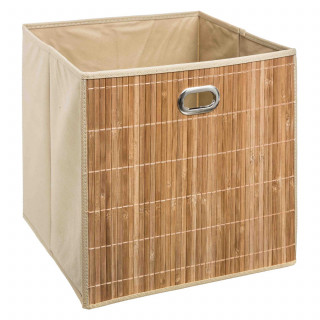 Lot de 2 boîtes de rangement cube en bambou et tissu MIX'N MODUL - L.31 x l.31 x H.31 cm - Beige