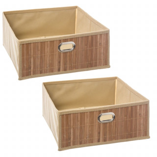Lot de 2 boîtes de rangement en bambou et tissu MIX'N MODUL - L.31 x l.31 x H.14.5 cm - Marron