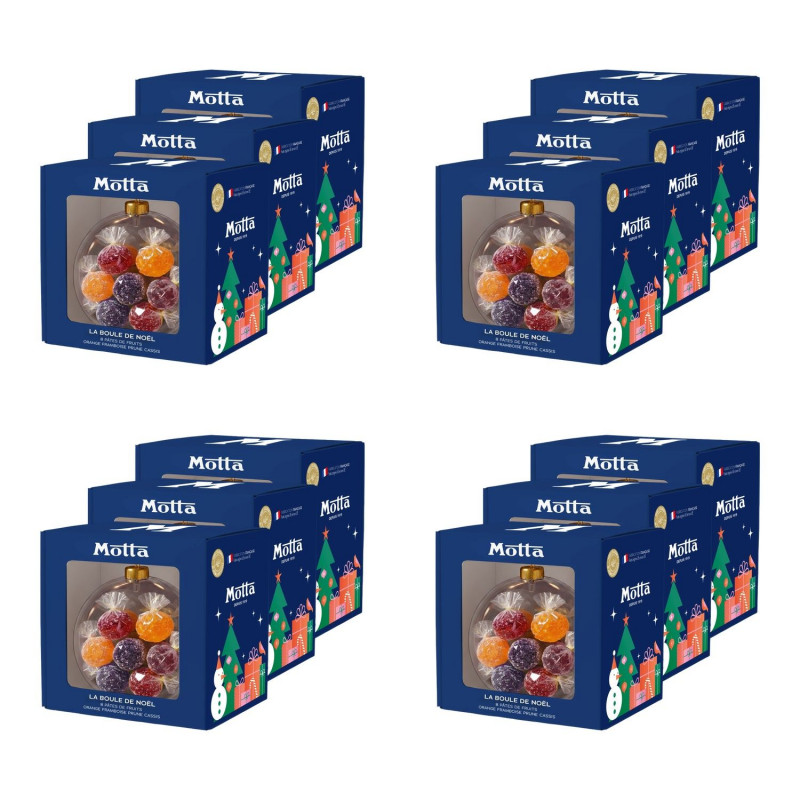 Lot 12x Boule de Noël gourmande avec pâtes de fruits - Boîte 80g