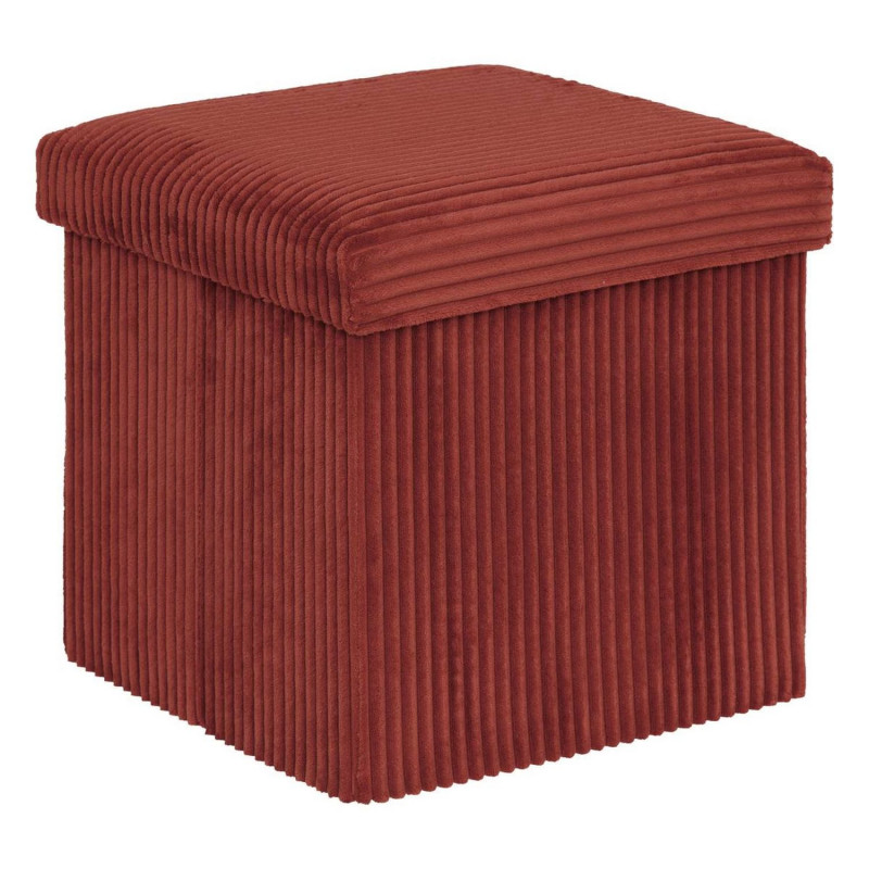 Pouf de rangement pliable en velours côtelé ARUM - 38 x 38 cm - Terre cuite