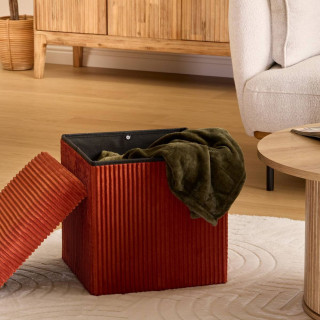 Pouf de rangement pliable en velours côtelé ARUM - 38 x 38 cm - Terre cuite