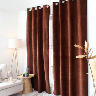 Rideau thermique en velours chenillé avec doublure polaire ALPAGA - 140 x 240 cm - Moka