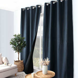 Rideau thermique avec doublure polaire noire FJORD - 140 x 240 cm - Bleu marine