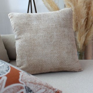 Coussin déhoussable en velours chenillé KAMALA - 40 x 40 cm - Naturel