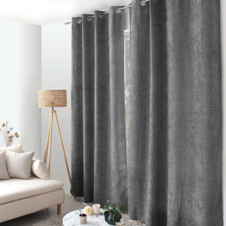 Rideau en velours chenillé KAMALA - 140 x 240 cm - Gris foncé