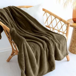 Plaid effet fourrure OSLO - 125 x 150 cm - Kaki