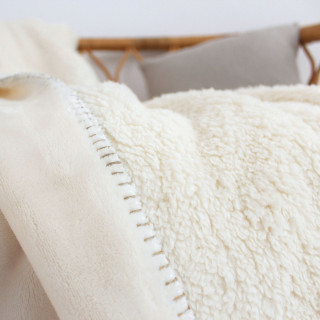 Plaid flanelle doublé sherpa SHERLOCK - 125 x 150 cm - Ecru
