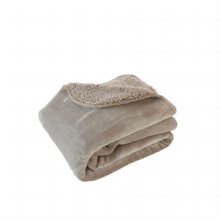 Plaid flanelle doublé sherpa SHERLOCK - 125 x 150 cm - Beige