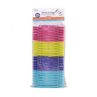 100 Pinces à linge - Plastique - Multicolore