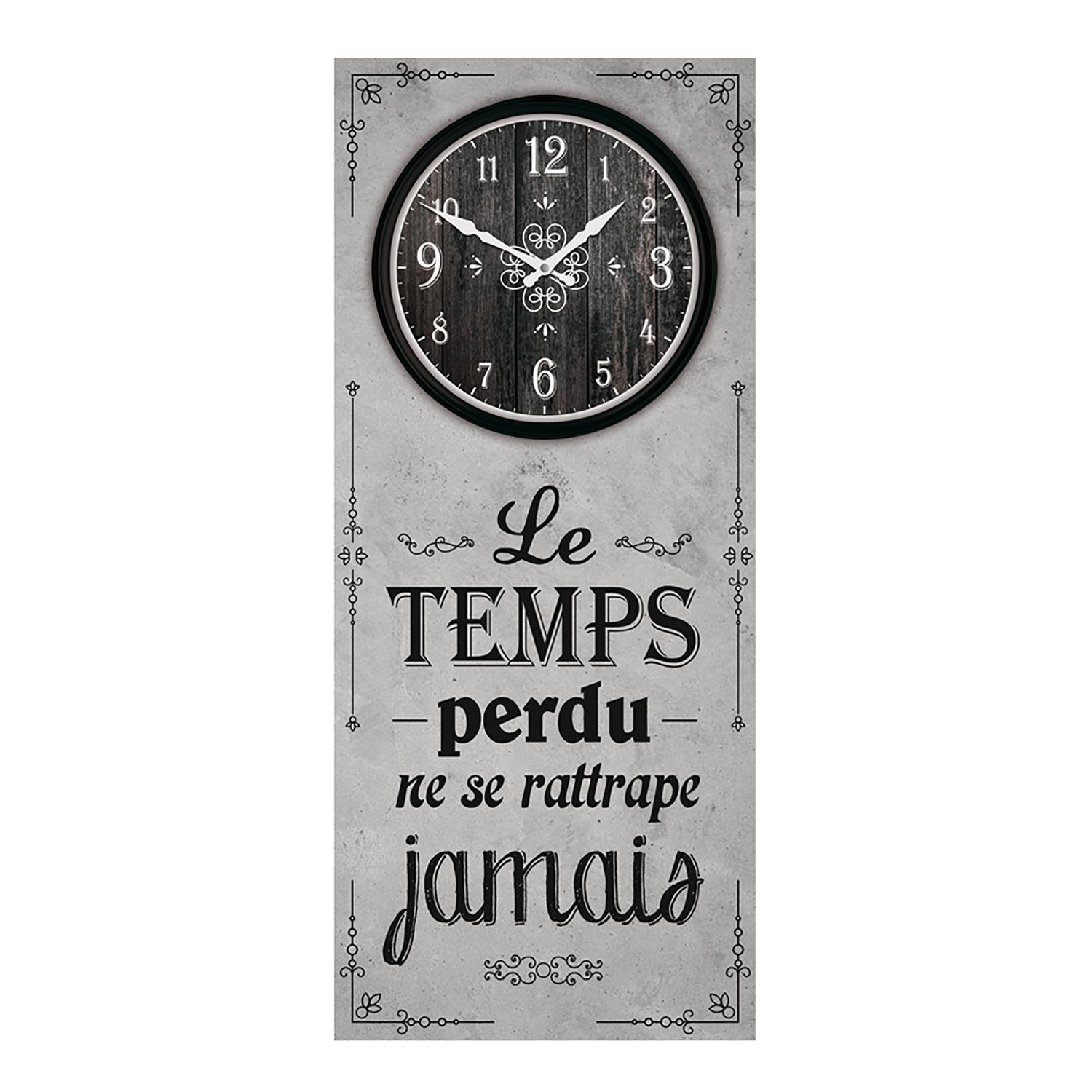 Pendule Murale Rectangulaire Le Temps Perdu 30 X 70 Cm Gris Toilinux