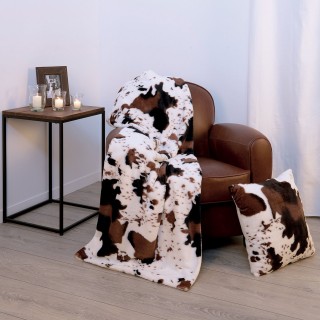 Plaid Vache - 130 x 160 cm - Blanc et marron
