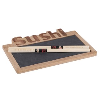 Plateau à sushis avec baguettes - 25 x 18,5 cm - Bambou et ardoise