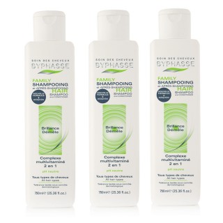 Lot de 3 - Shampooing 2 en 1 Multivitaminés Family - Tous Types De Cheveux - 750 ml