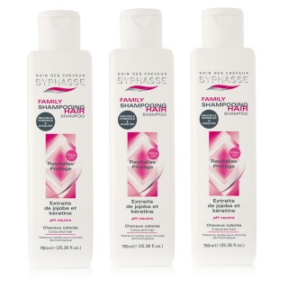 Lot de 3 - Shampooing à la Kératine et Jojoba Family - Cheveux Colorés - 750 ml